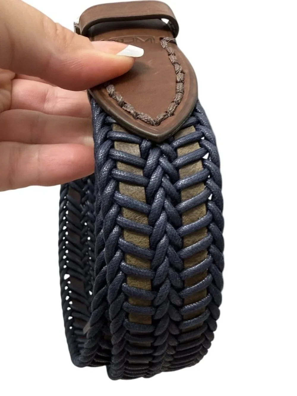 TUMI Leather Cord Woven Braided Men's Belt Size 38/95 Discontinued Style 15316